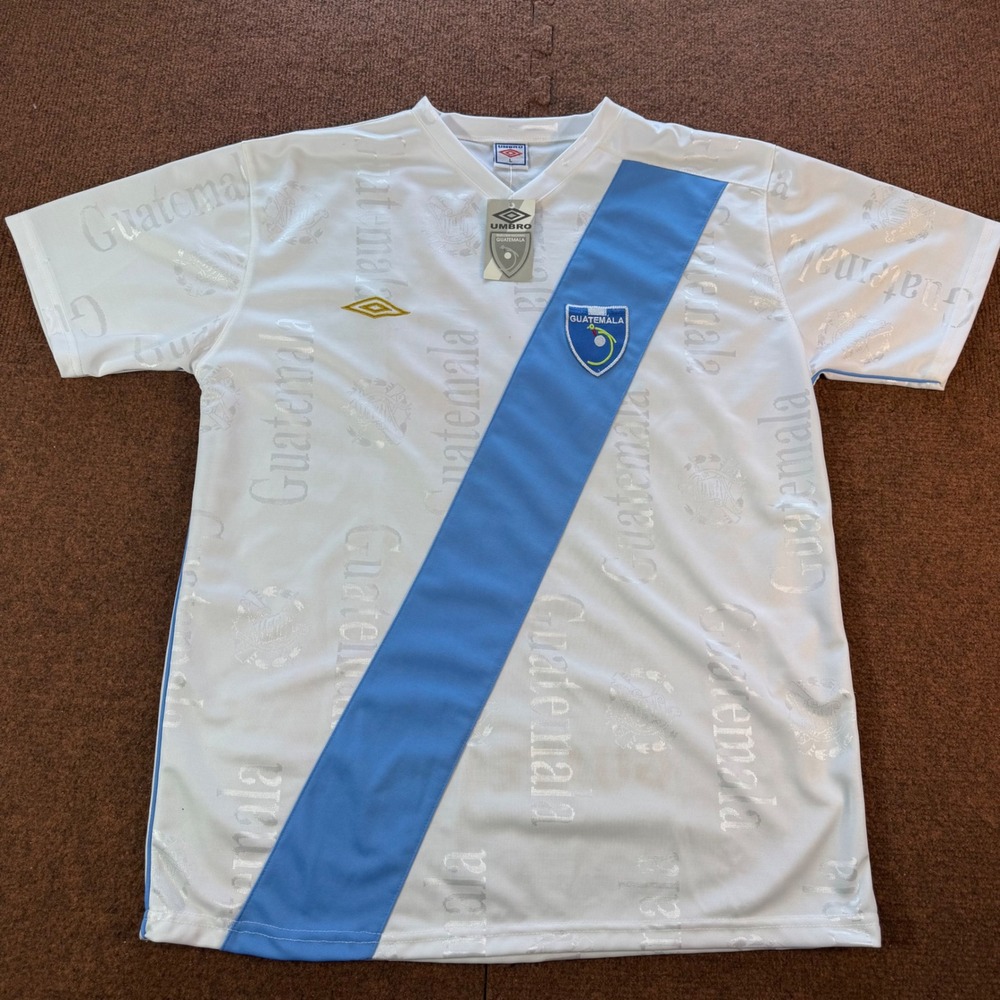 New Umbro Guatemala National Team Soccer Jersey White Blue Sash Mens Large NWT